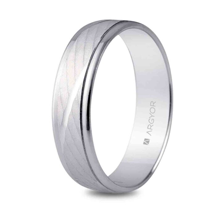 Alianza de Boda Oro Blanco 18K – Diseño Estriado Mixto (5 mm)