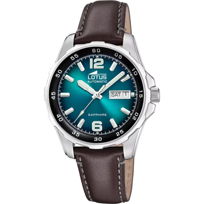 Reloj Lotus Automático para Hombre - Esfera Azul, Cristal de Zafiro y Correa de Piel Marrón