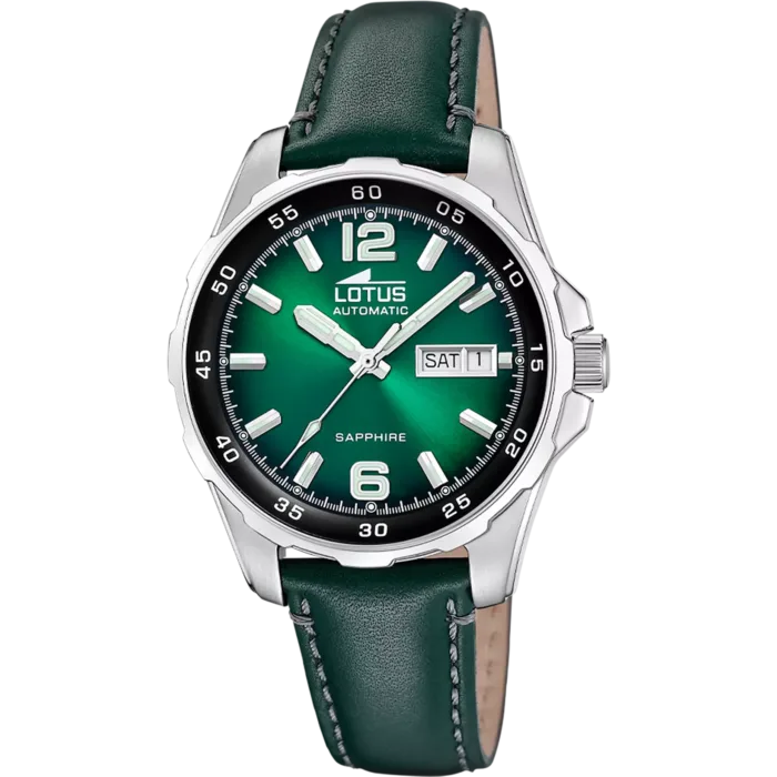 Reloj Lotus Automático para Hombre - Esfera y Correa de Piel Verde con Cristal de Zafiro