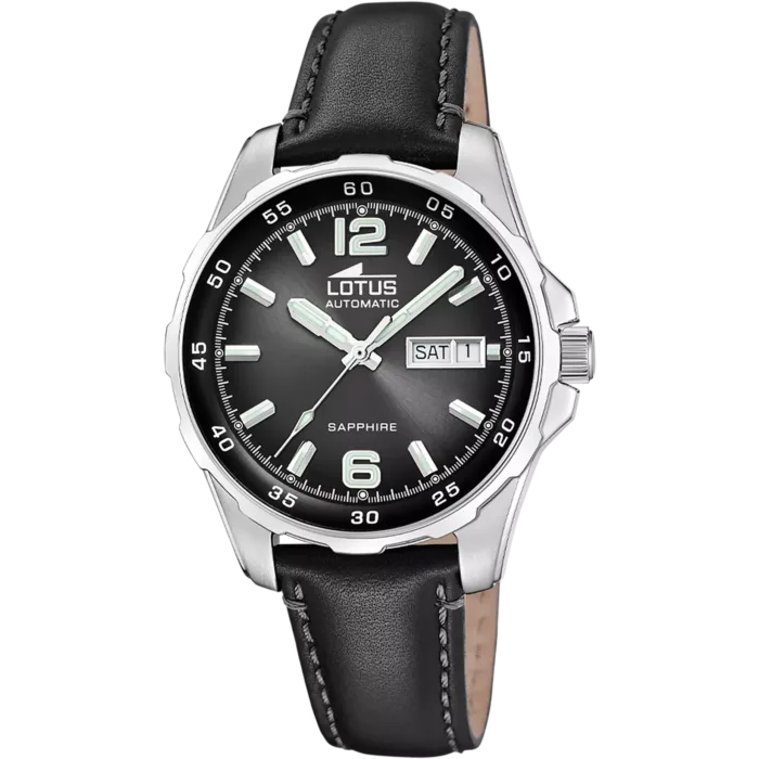 Reloj Lotus Automático para Hombre - Esfera Negra, Cristal de Zafiro y Correa de Piel
