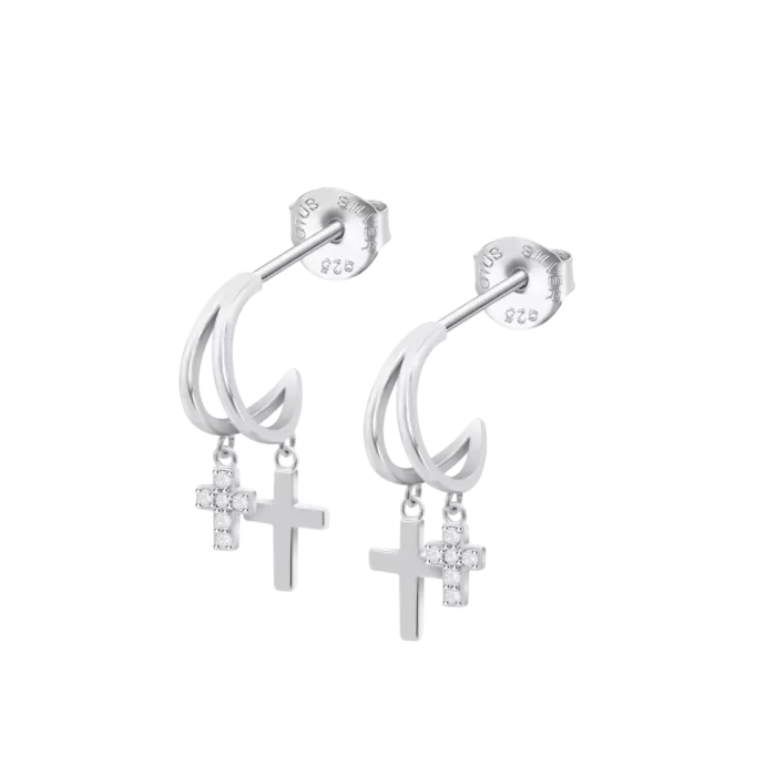 Pendientes Lotus Silver LP3936-4/1 para Mujer - Aros de Plata 925 con Cruces y Circonitas