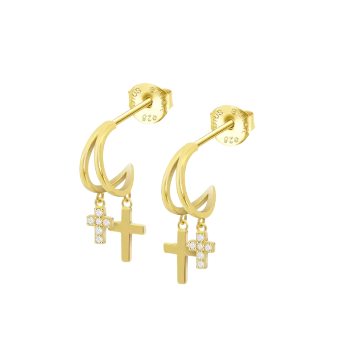 Pendientes Lotus Silver LP3936-4/2 para Mujer - Aros Dorados de Plata 925 con Cruces y Circonitas