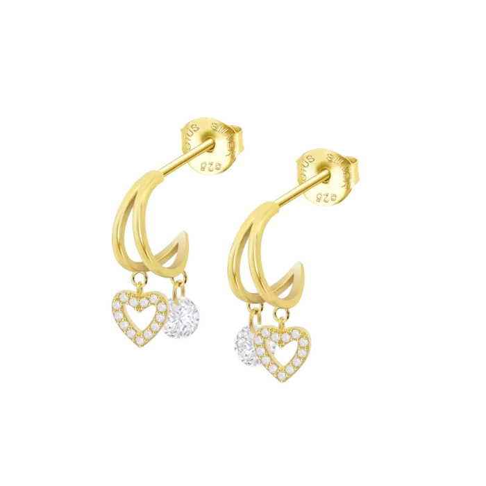 Pendientes Lotus Silver LP3937-4/2 Mujer - Aros de Plata 925 Dorados con Corazón y Circonitas