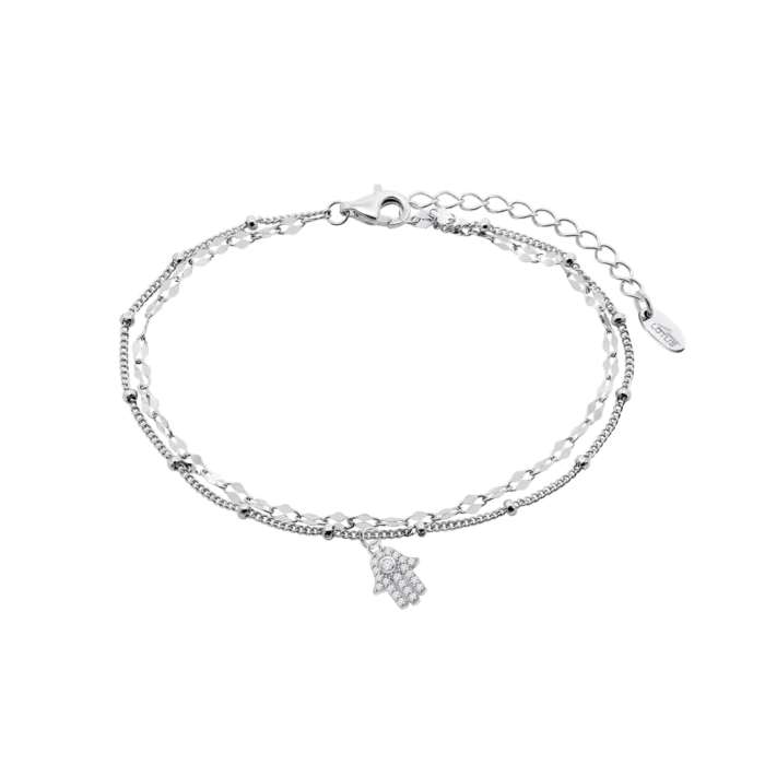 Pulsera Doble Lotus Silver LP3938-2/1 de Plata con Mano de Fátima y Circonitas