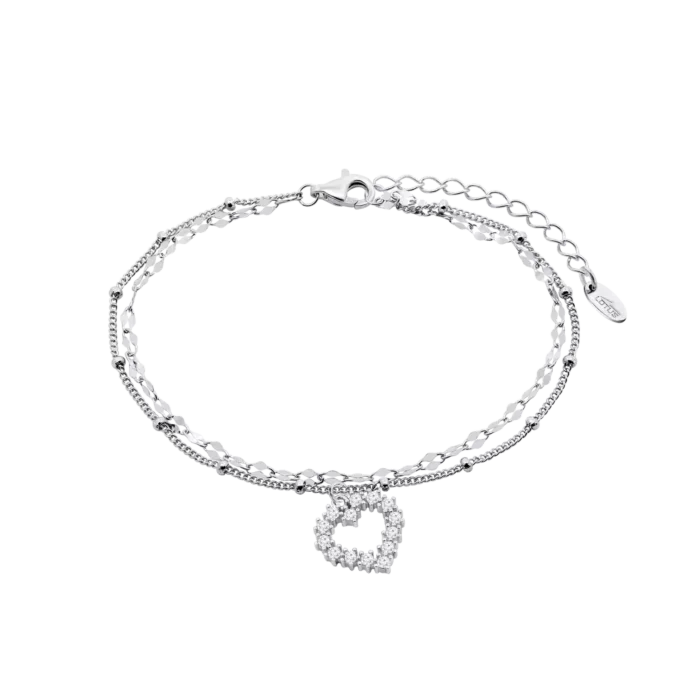 Pulsera Doble Lotus Silver LP3940-2/1 de Plata con Corazón de Circonitas