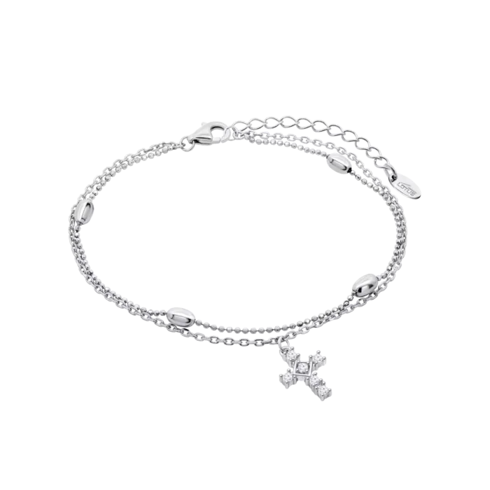 Pulsera Doble Lotus Silver LP3941-2/1 de Plata con Cruz y Bolas
