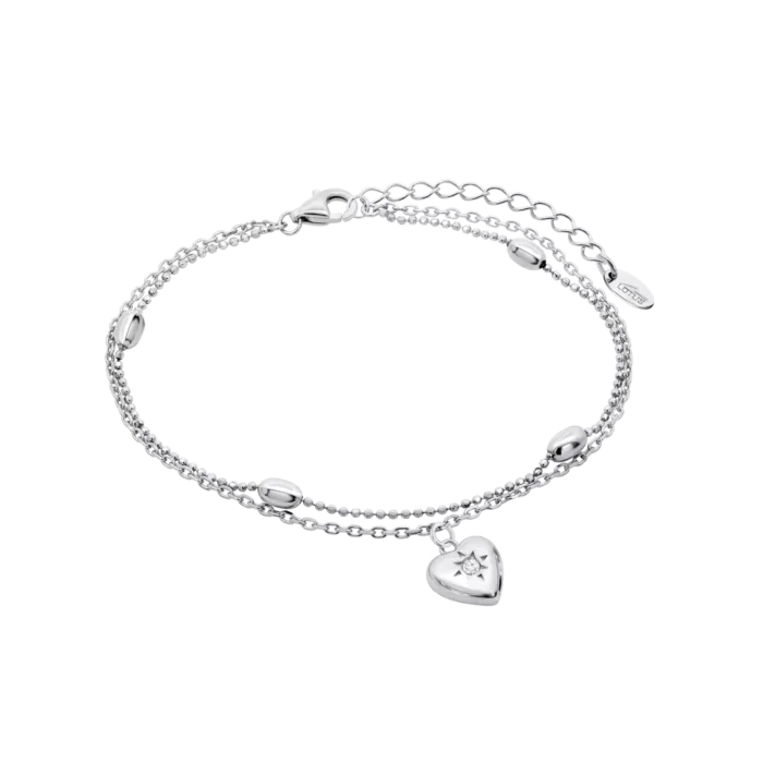 Pulsera Doble Lotus Silver LP3945-2/1 de Plata con Corazón Macizo y Circonita