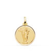 Medalla redonda de Santa Elena en oro amarillo de 18 quilates con bisel matizado y diámetro de 18 mm