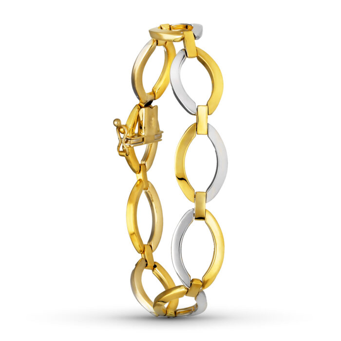 18K PULSERA ORO BICOLOR ESLABONES OVALES 19CM ANCHO 12 MM