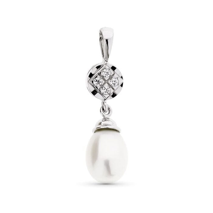 18K COLGANTE ORO BLANCO PERLA CULTIVADA Y CIRCONITAS
