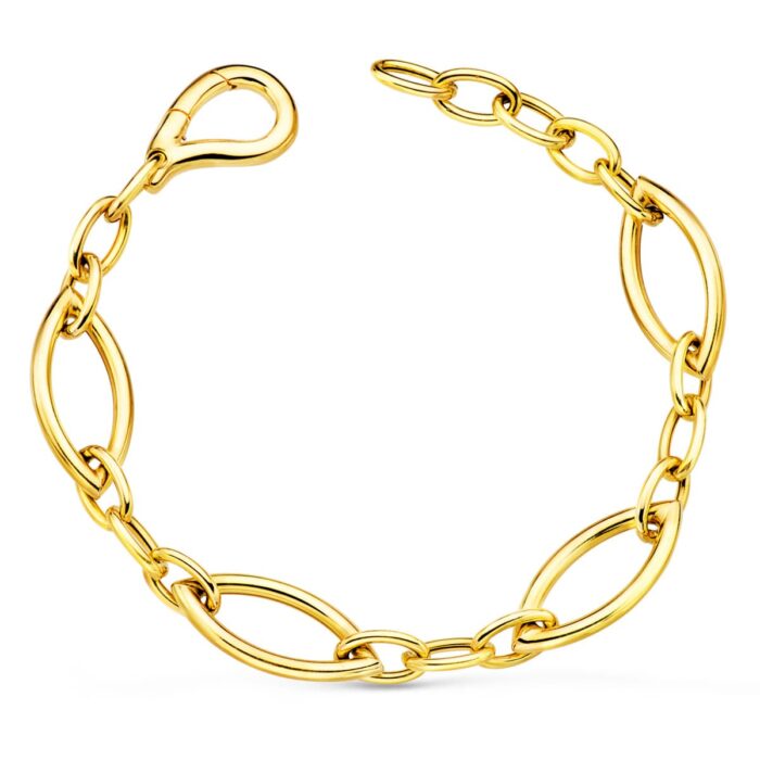 18K PULSERA ORO AMARILLO ESLABONES OVALES BRILLO ANCHO 10 MM LARGO 19.5 CM