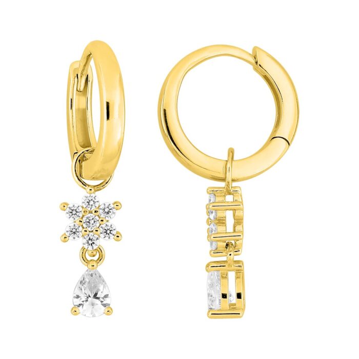 Pendientes aro con flor de circonitas chapados en oro