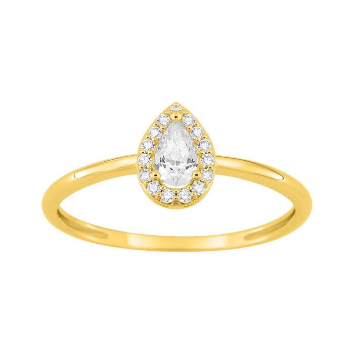 Anillo de compromiso chapado en oro piedra lágrima
