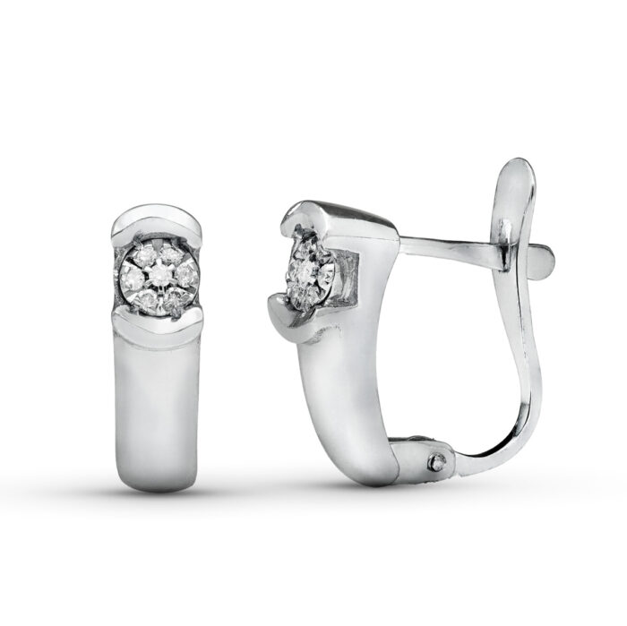 18K PENDIENTES BRILLANTES 0.100 QTES ORO BLANCO 14 X 4 MM CIERRE CATALAN