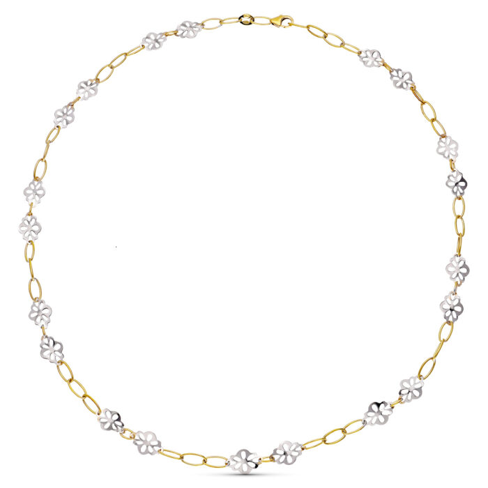 18K GARGANTILLA ORO BICOLOR FLORES 45CM