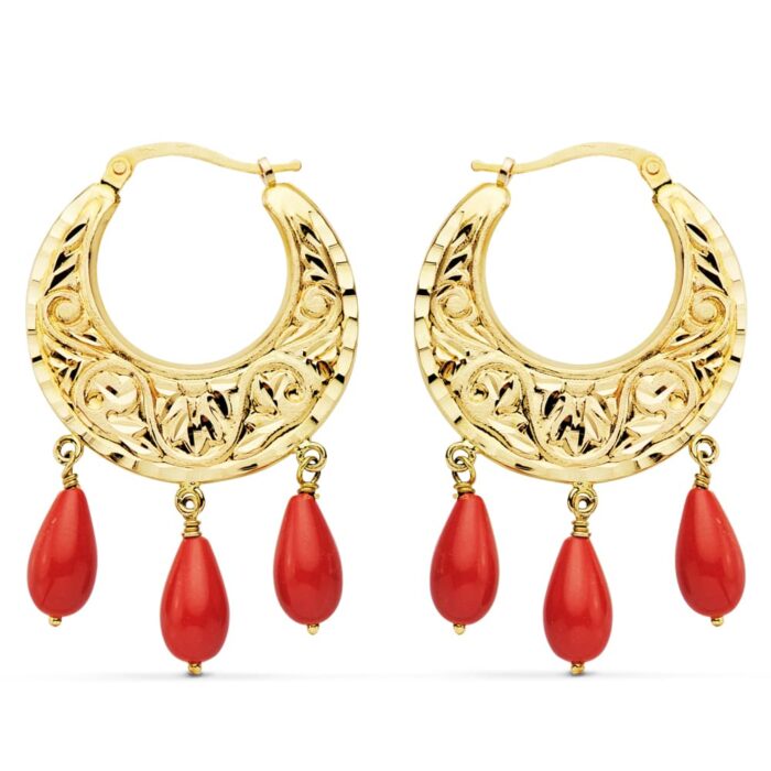18K AROS TALLADOS CORAL  40 X 25 MM