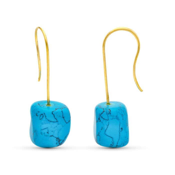 18K PENDIENTES ORO AMARILLO TURQUESA CIERRE GANCHO