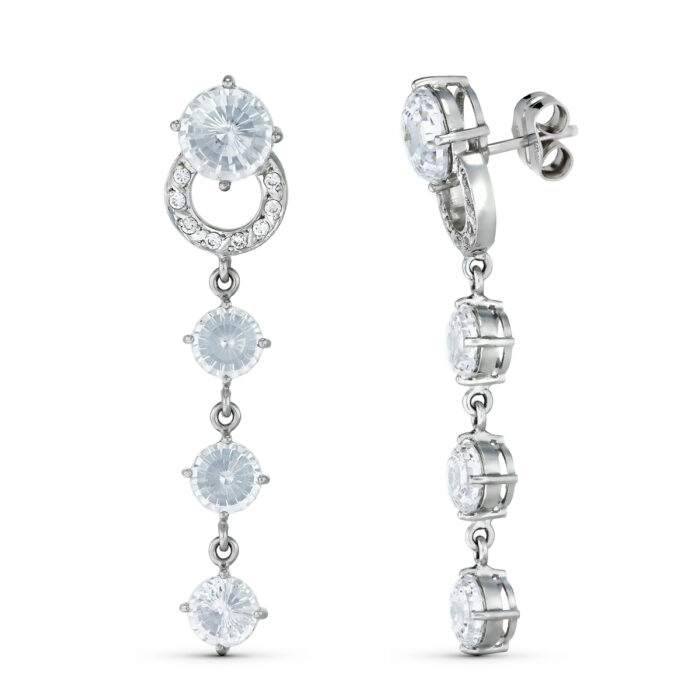 18K PENDIENTES ORO BLANCO CIRCONITA 46X10 MM. CIERRE TUERCA