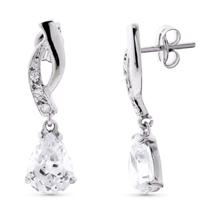 18K PENDIENTES ORO BLANCO PERA Y CIRCONITASS 23X7 MM PRESION