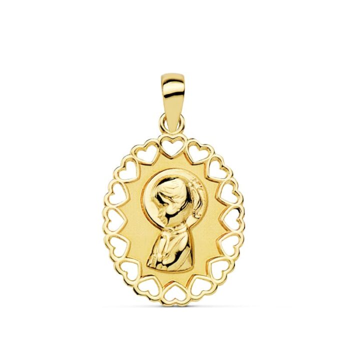 18K MEDALLA ORO AMARILLO VIRGEN NIÑA OVAL CALADO 15X12 MM