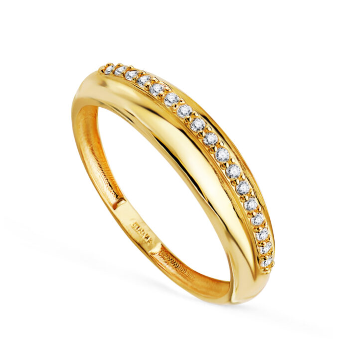 18K SORTIJA ORO AMARILLO BANDAS EN BRILLO CON CARRIL DE CIRCONITAS. ANCHO: 4,8 MM