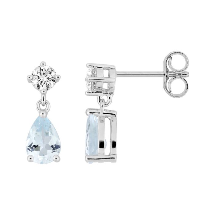 Pendientes novia oro blanco aguamarina