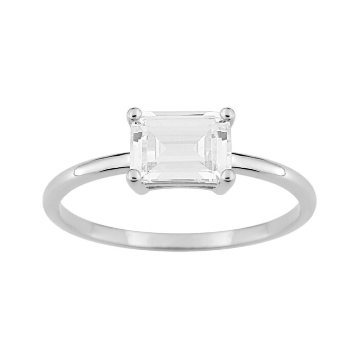 Anillo solitario plata talla esmeralda
