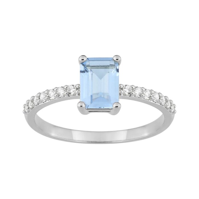 Anillo plata circonita azul talla esmeralda