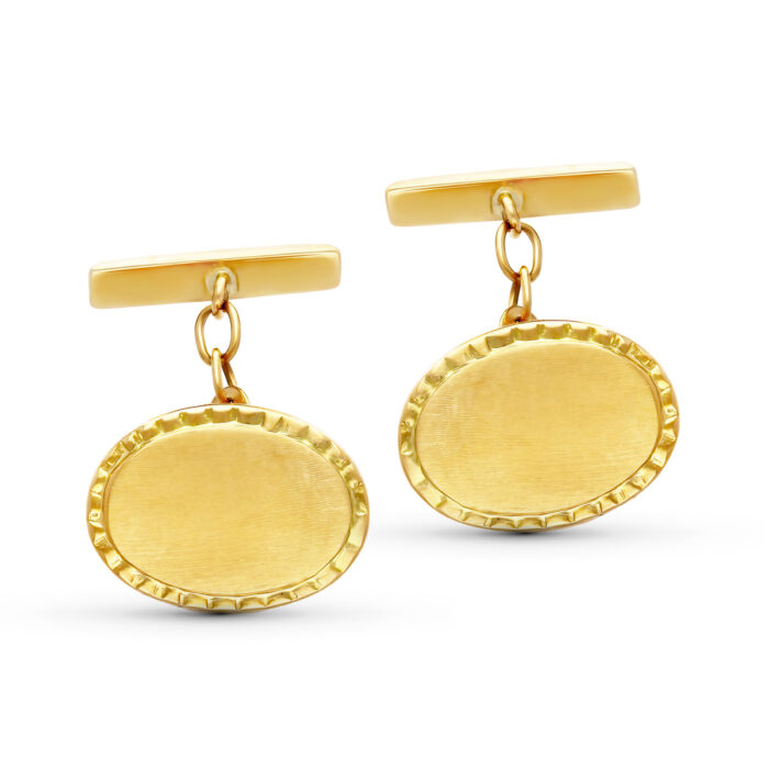 18K GEMELOS ORO AMARILLO OVAL MATE Y BRILLO 17.5X13 MM