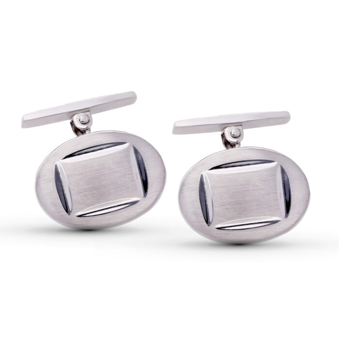 18K GEMELOS ORO BLANCO OVAL MATE Y BRILLO