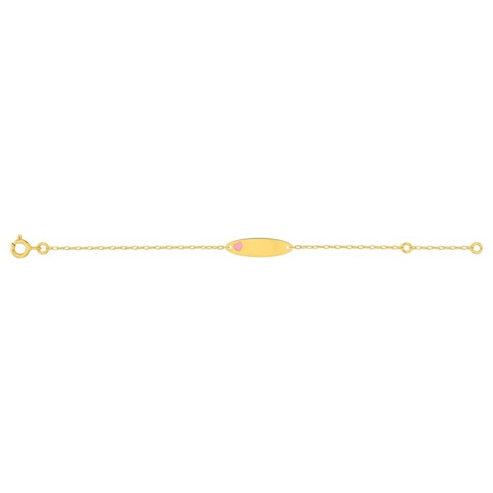 Pulsera bebé oro 9k corazón rosa