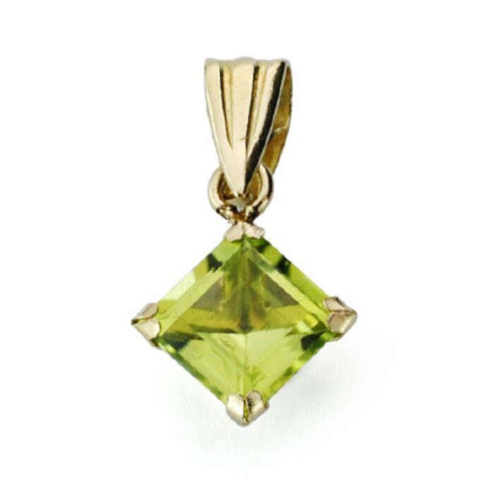 9K COLGANTE ORO AMARILLO OLIVINA 0.71 QTS TALLA ROMBO CON 4 GARRAS 5X5 MM