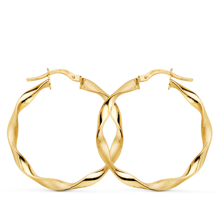 9K AROS ORO AMARILLO HUECOS RETORCIDOS MATE Y BRILLO 29X2.5 MM