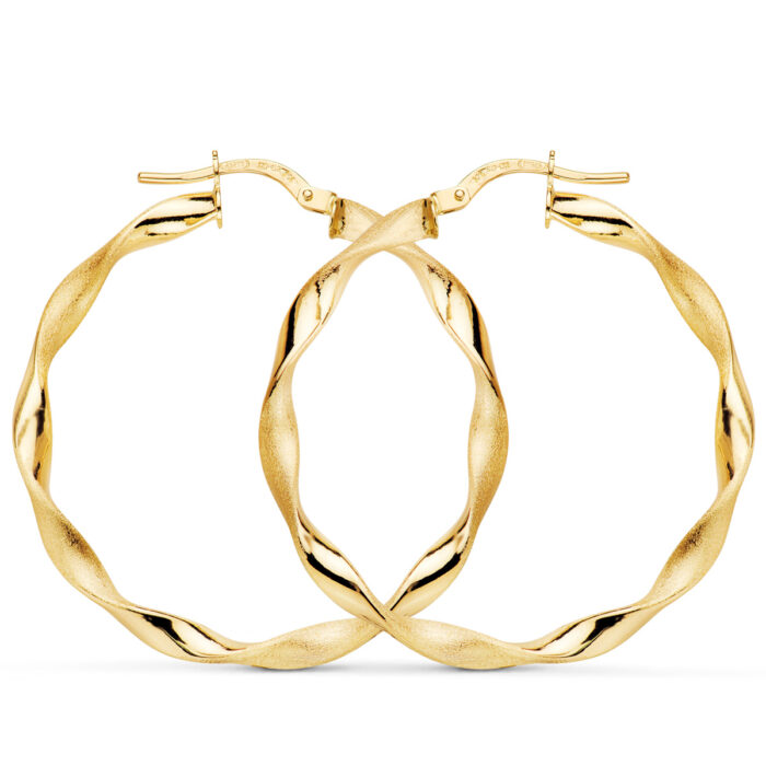 9K AROS ORO AMARILLO HUECOS RETORCIDOS MATE Y BRILLO 35 X 2.75 MM