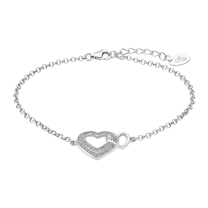 Pulsera Lotus Silver Moments de Plata con Doble Corazón y Circonitas - LP1917-2/1