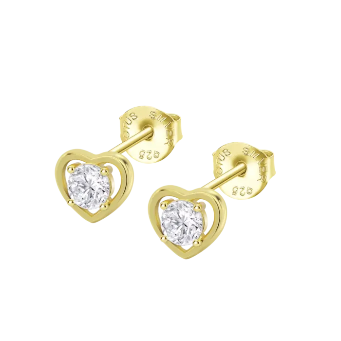 Pendientes de Plata Dorada Corazón Lotus Silver Moments LP3092-4/2 con Circonita Blanca