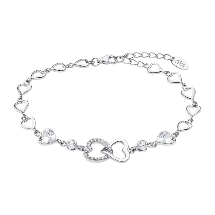 Pulsera Lotus Silver Trendy de Plata con Eslabones de Corazón y Circonitas - LP3093-2/1