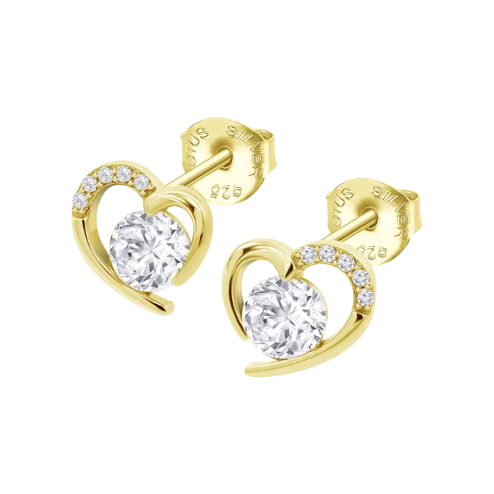 Pendientes Lotus Silver LP3106-4/4 de Plata Corazón y Circonitas Dorados