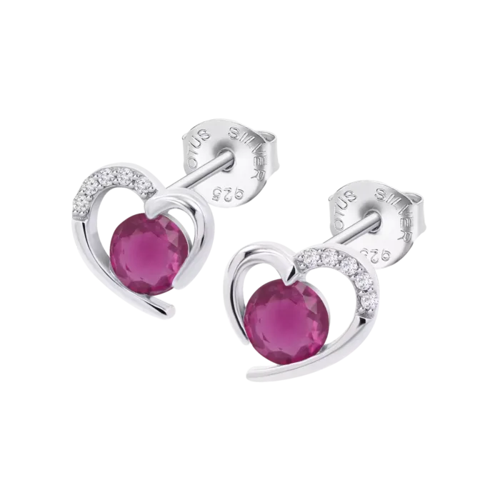 Pendientes Lotus Silver LP3106-4/7 de Plata Corazón con Circonita Rojo Rubí