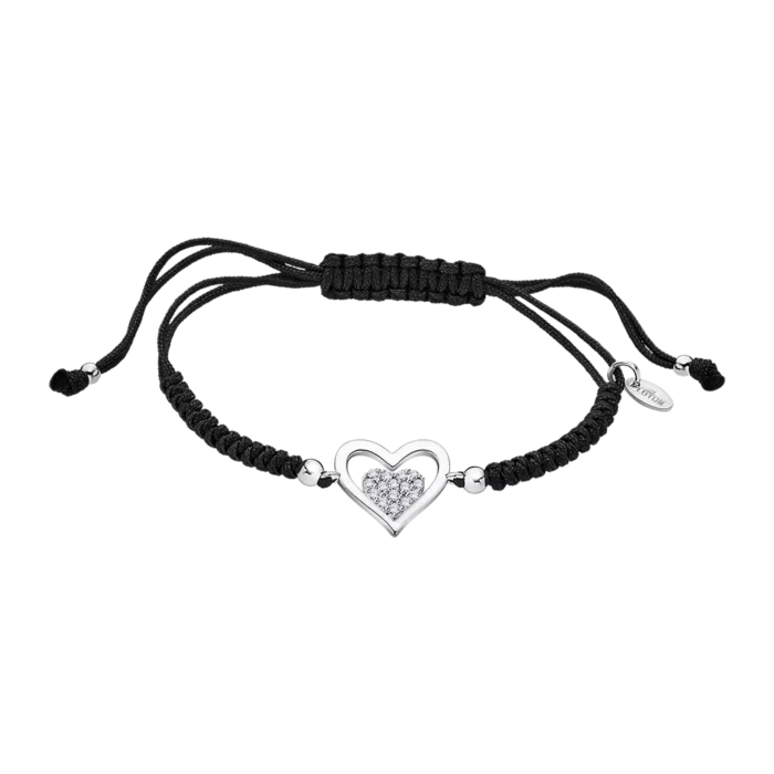 Pulsera Lotus Silver Moments de Cordón Negro con Corazón de Plata y Circonitas - LP3124-2/2