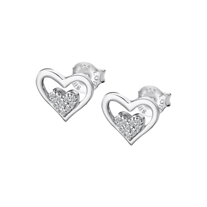 Pendientes de Botón Lotus Silver Moments de Plata con Doble Corazón y Circonitas - LP3124-4/1