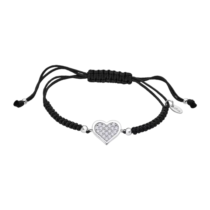 Pulsera cordón negro corazón plata Lotus Silver