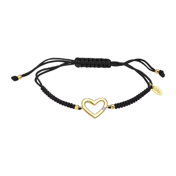 Pulsera Lotus Silver Moments de Cordón Negro con Corazón Dorado y Circonita - LP3217-2/2