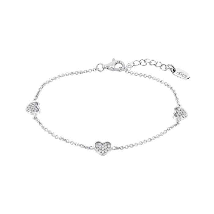 Pulsera Lotus Silver Moments de Plata con Tres Corazones de Circonitas - LP3586-2/1
