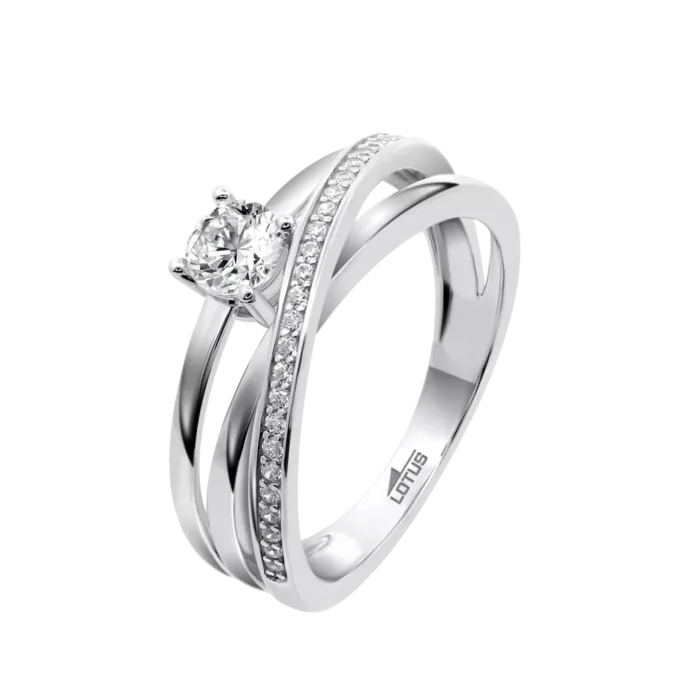 Anillo Lotus Silver plata cruzado circonitas