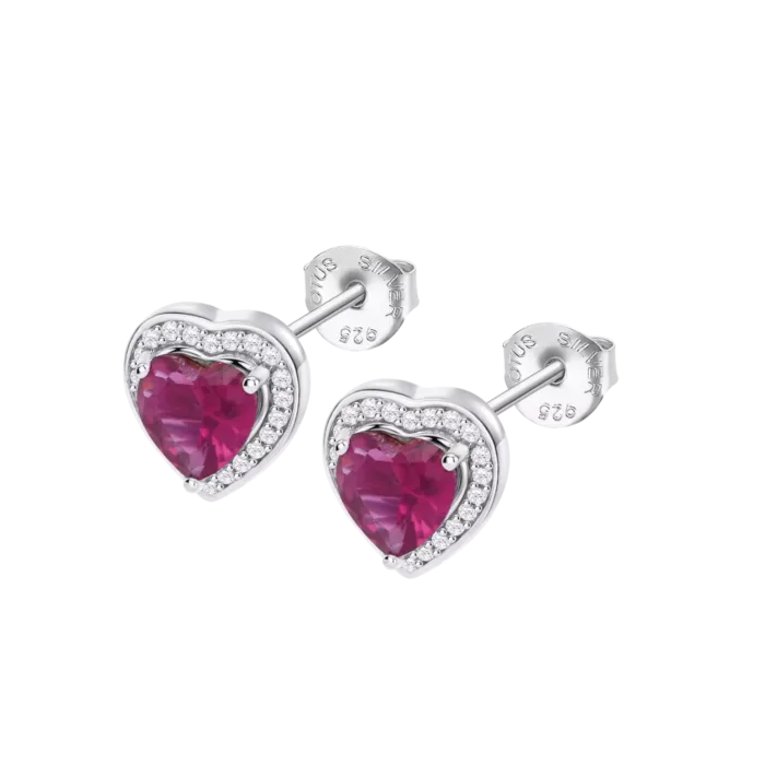 Pendientes de Plata Corazón Lotus Silver Colors LP3784-4/3 con Circonita Fucsia