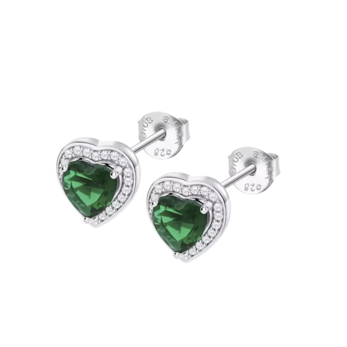 Pendientes de Plata Corazón Lotus Silver Colors LP3784-4/4 con Circonita Verde Esmeralda