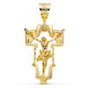 Colgante grande de Cristo crucificado en oro amarillo de 18 quilates, medidas 77 x 50 mm, con relieve detallado y reasa ancha para cadena gruesa.