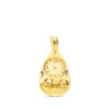 Medalla con forma de gota de oro amarillo 18k con el Niño de la Hora y borde tallado brillante 19x11 mm