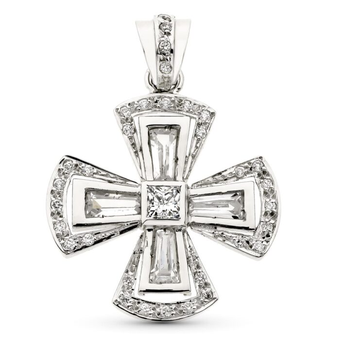 18K CRUZ ORO BLANCO CIRCONITA 29X26 MM